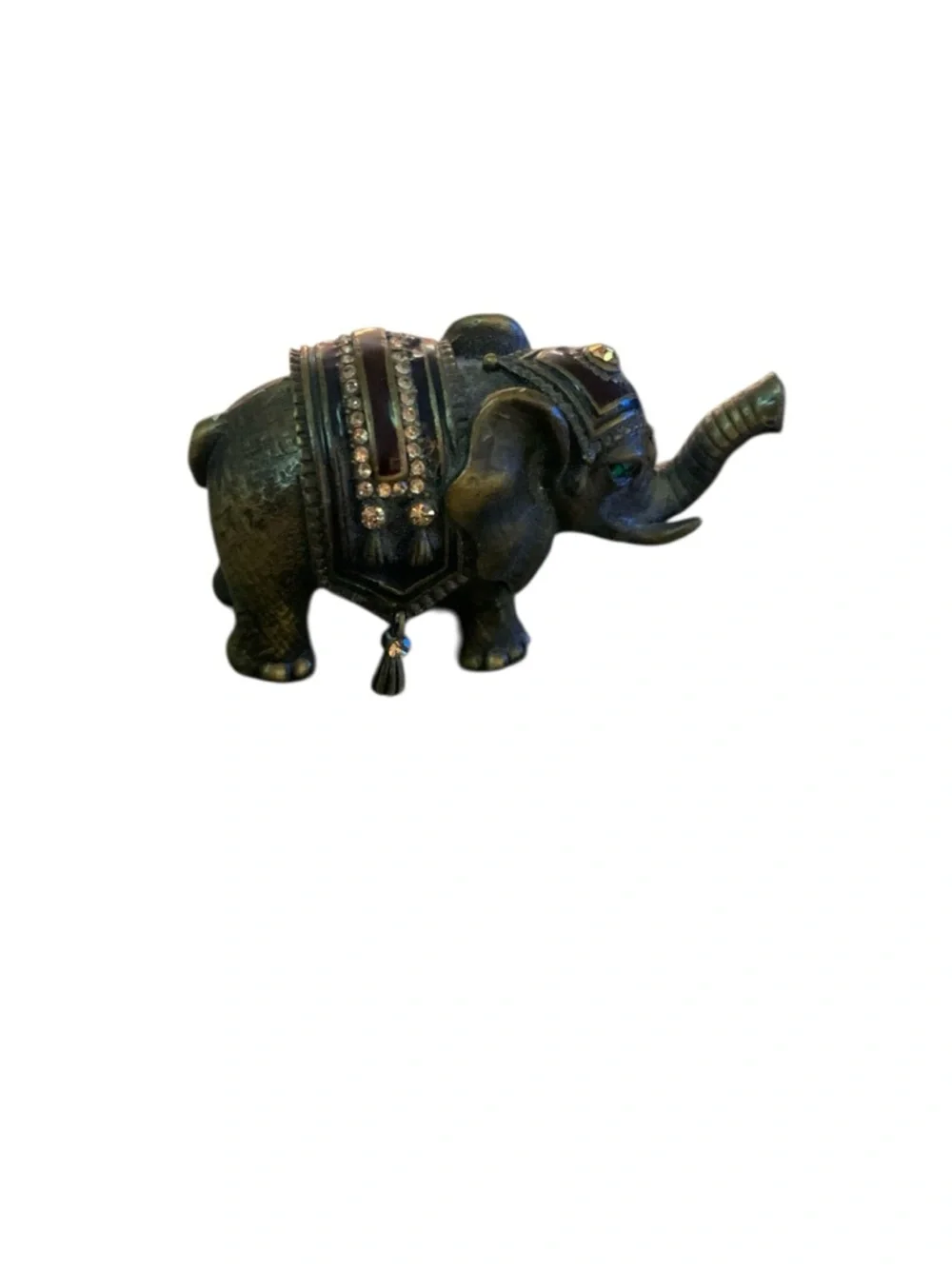 Standing Elephant  Jeweled Trinket Box‎ 1” Emerald Green Eyes Magnetic Close